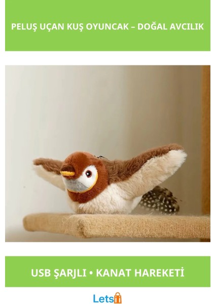 Şarjlı Peluş Uçan Kuş Oyuncak Kediler Için Eğlenceli Av Aracı