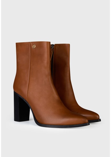 Deri Yandan Fermuarlı Kalın Topuklu Bot Taba 11644358000