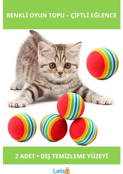 2 Adet Gökkuşağı Renkli Kedi Köpek Oyun Topu 4,2 cm