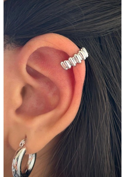 Kadın Sıkıştırmalı Earcuff Kıkırdak Küpe Gümüş