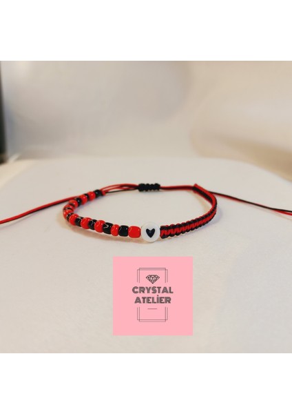 Eskişehirspor Kalpli Boncuk Makrome Taraftar Bileklik - Kırmızı Siyah Örgü Unisex El Yapımı Kombin Takı - Eskişehirspor Bileklik - Makrome Bileklik - Kırmızı Siyah Taraftar Bileklik