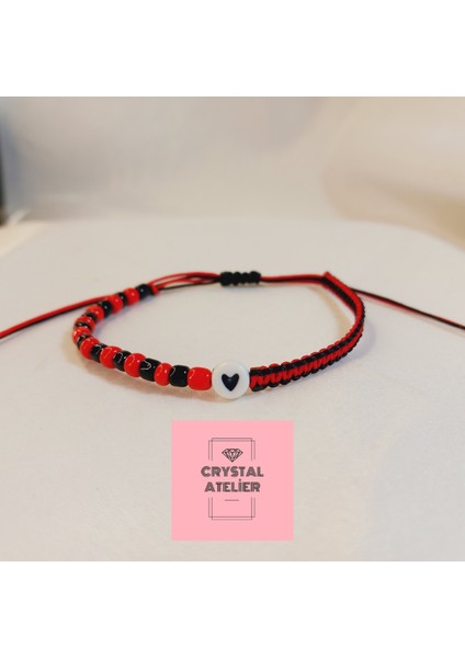 Eskişehirspor Kalpli Boncuk Makrome Taraftar Bileklik - Kırmızı Siyah Örgü Unisex El Yapımı Kombin Takı - Eskişehirspor Bileklik - Makrome Bileklik - Kırmızı Siyah Taraftar Bileklik indirimleri