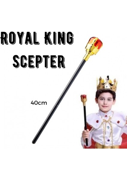 Çocuk Boy Altın Renk Kral Tacı ve Kırmızı Topuzlu Kral Asası (K95) fiyatları