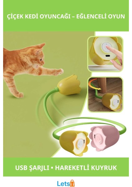 Hareketli Çiçek Şarj Edilebilir Kedi Oyuncağı