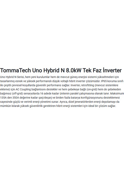 Uno Hybrid N 8.0kw Tek Faz Inverter fiyatları