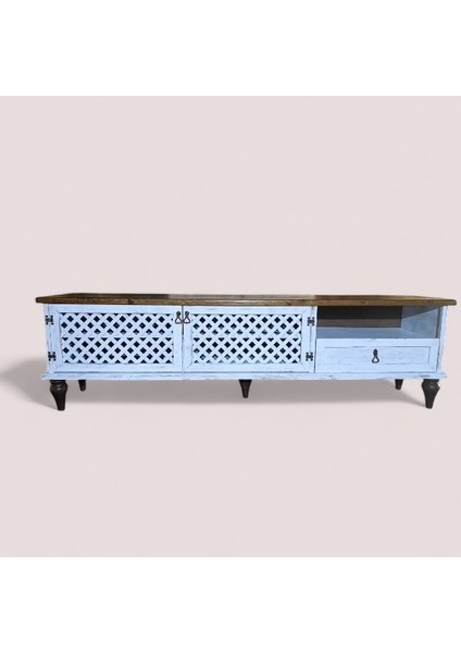 Woodünit %100 Doğal Ahşap Tv Ünitesi Beyaz