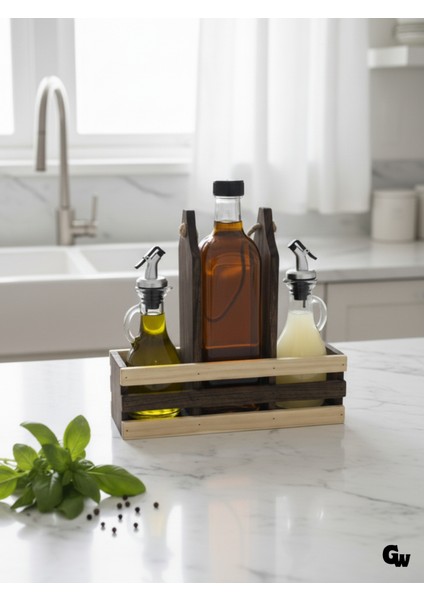 Ahşap Doğal 3lü 2+1 Set Yağdanlık ve Sosluk Takımı(Set)(Ceviz)