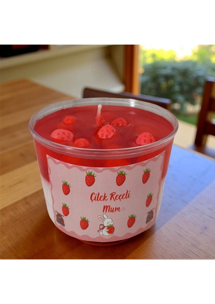 Çilek Reçeli Mum – Jel & Soya Wax El Yapımı Kokulu Mum (Çilek Kokulu Mika Kap Mum)