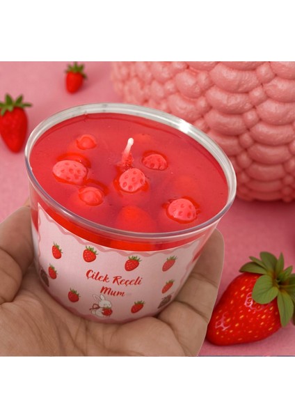 Çilek Reçeli Mum – Jel & Soya Wax El Yapımı Kokulu Mum (Çilek Kokulu Mika Kap Mum) modelleri