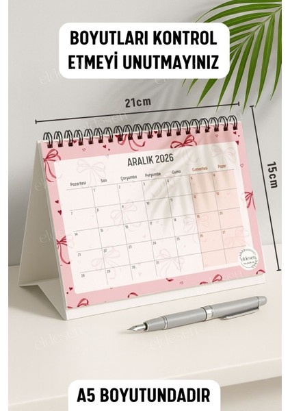 2026 Masa Takvimi Spiralli A5 (21X16CM) Büyük Boy / Resmi Tatiller ve Hafta Sonları / 12 Aylık modelleri