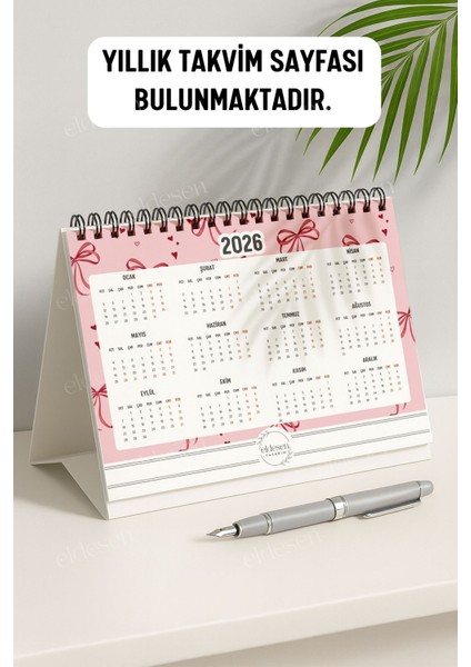 2026 Masa Takvimi Spiralli A5 (21X16CM) Büyük Boy / Resmi Tatiller ve Hafta Sonları / 12 Aylık fırsatları