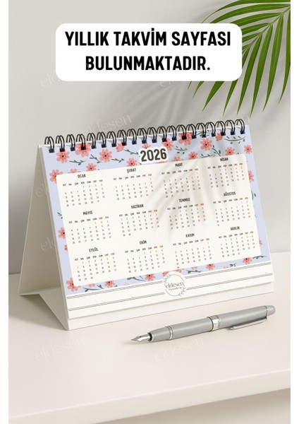 2026 Masa Takvimi Spiralli A5 (21X16CM) Büyük Boy / Resmi Tatiller ve Hafta Sonları / 12 Aylık fırsatları