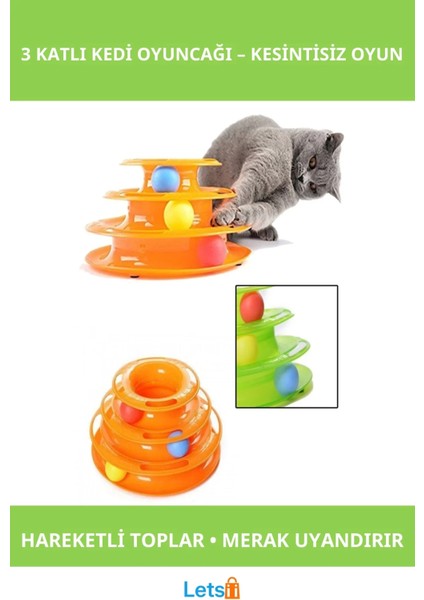 3 Katlı Kedi Oyuncağı Tower Of Tracks Eğlenceli Oyun