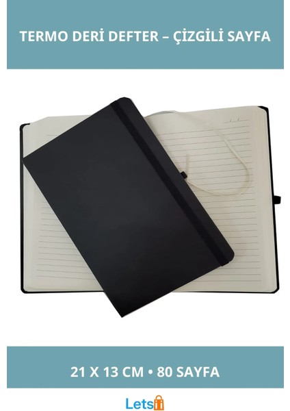 Siyah Termo Deri Çizgili Defter 21X13 cm Günlük ve Iş Kullanımı Için