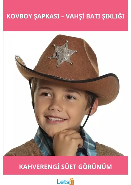 Kahverengi Süet Çocuk Kovboy Şapkası Şerif Aksesuarı