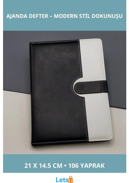 Şık Tarihsiz Ajanda Defter Siyah Beyaz 21 cm x 14.5 cm