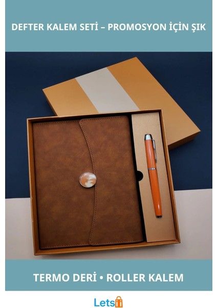 Özel Tasarım Deri Defter Roller Kalem Hediye Seti