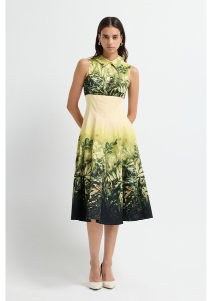 Pileli Midi Elbise Yeşil 12444770001 fırsatları