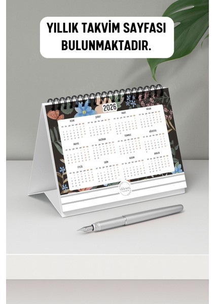 2026 Masa Takvimi Spiralli A6 (15X12CM) Orta Boy / Resmi Tatiller ve Hafta Sonları / 12 Aylık fırsatları