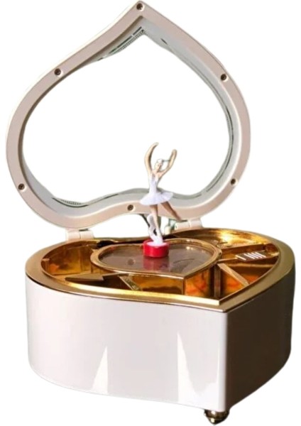 Kalp Şekilli Dönen Balerin Figürlü Müzik Kutusu – Aynalı Dekoratif Hediyelik Müzik Kutusu (Romantik Tasarım)