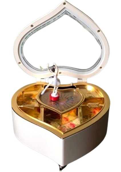 Kalp Şekilli Dönen Balerin Figürlü Müzik Kutusu – Aynalı Dekoratif Hediyelik Müzik Kutusu (Romantik Tasarım) indirimleri