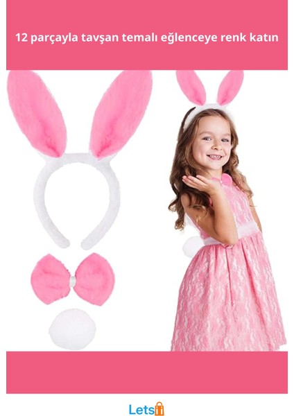 Pembe Tavşan Kostümü Taç Papyon Ponpon 12'li Parti Seti fiyatları