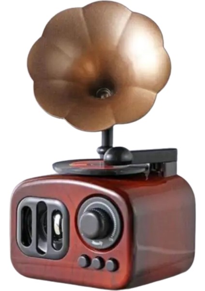 Nostaljik Gramofon Tasarımlı Bluetooth Hoparlör – Kablosuz Müzik Çalar, USB ve Aux Destekli Retro Speaker