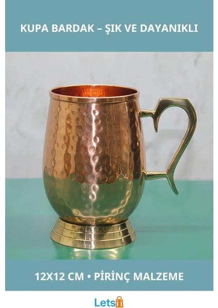 Dayanıklı Pirinç Kupa Bardak 12X12 cm Vintage Tasarım