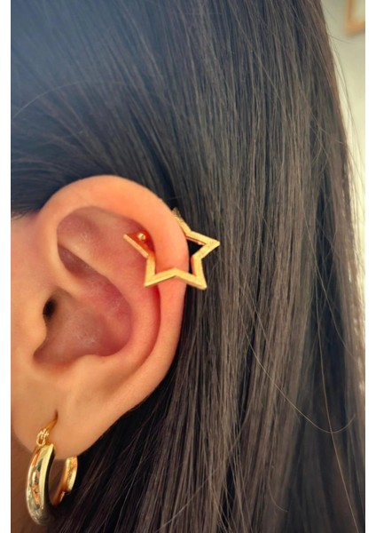 Yıldız Tasarım Sıkıştırmalı Earcuff Kıkırdak Küpe Gold