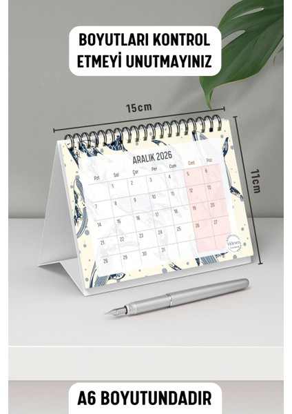 2026 Masa Takvimi Spiralli A6 (15X12CM) Orta Boy / Resmi Tatiller ve Hafta Sonları / 12 Aylık modelleri