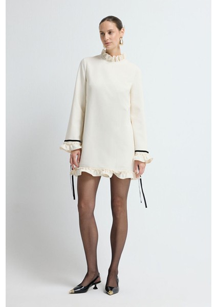 Gabardin Bağlamalı Elbise Vanilya 12445933000