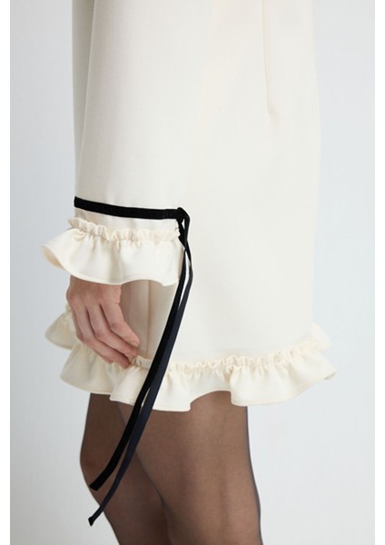 Gabardin Bağlamalı Elbise Vanilya 12445933000 indirimleri