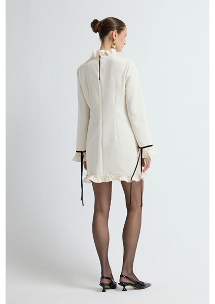 Gabardin Bağlamalı Elbise Vanilya 12445933000