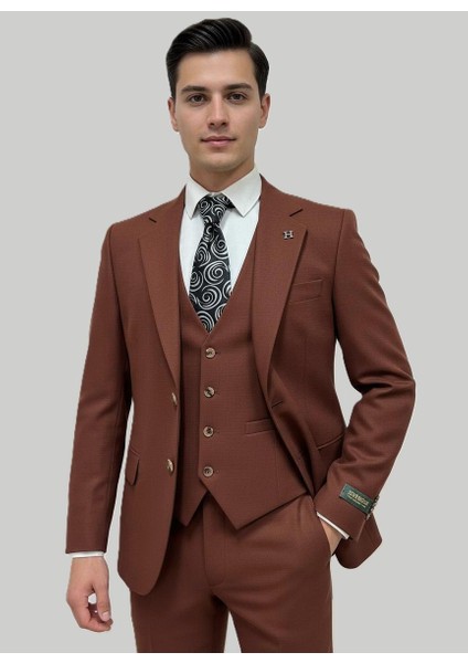 Kiremit Rengi Yelekli Takım Elbise – Modern Fit fiyatları