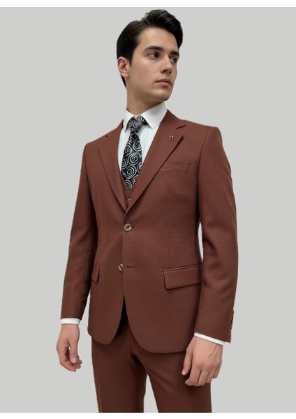 Kiremit Rengi Yelekli Takım Elbise – Modern Fit modelleri