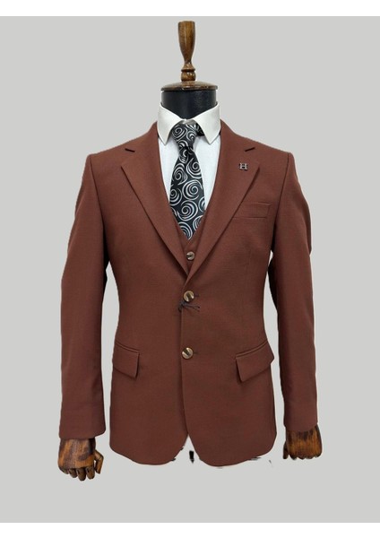 Kiremit Rengi Yelekli Takım Elbise – Modern Fit fırsatları