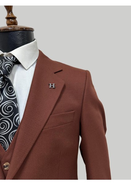 Kiremit Rengi Yelekli Takım Elbise – Modern Fit indirimleri