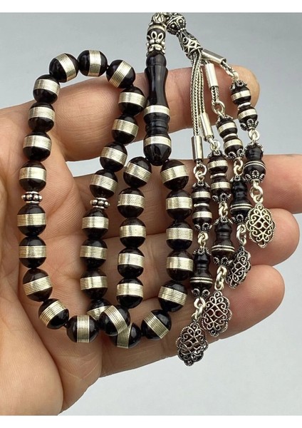 Kuka Tesbih 925 Ayar Gümüş Işleme Püskül 35 Gram 30 cm