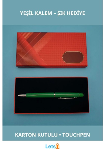 Şık Yeşil Metal Touchpen Kalem Kutulu Hediye Seti