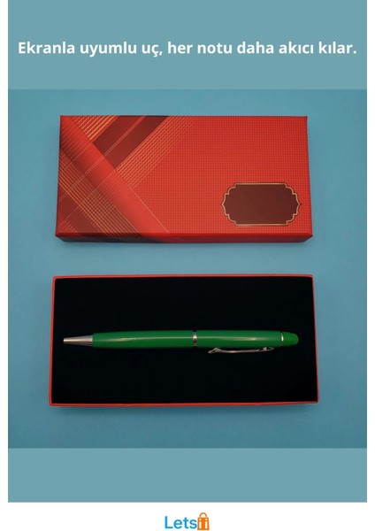 Şık Yeşil Metal Touchpen Kalem Kutulu Hediye Seti fiyatları