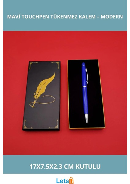 Şık Mavi Metal Touchpen Tükenmez Kalem Dijital ve Klasik Kullanım Için Ideal