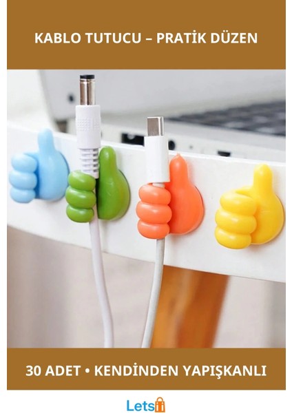 El Şeklinde Kablo Tutucu 30 Adet Çok Amaçlı Sevimli Kanca