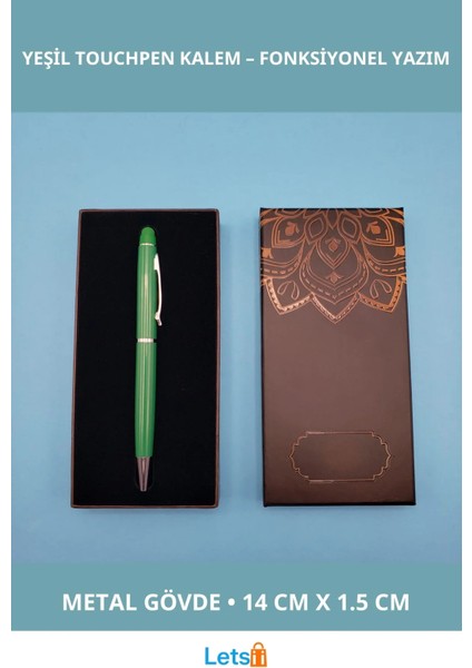 Mandala Desenli Yeşil Touchpen Tükenmez Kalem Şık Hediye Kutulu