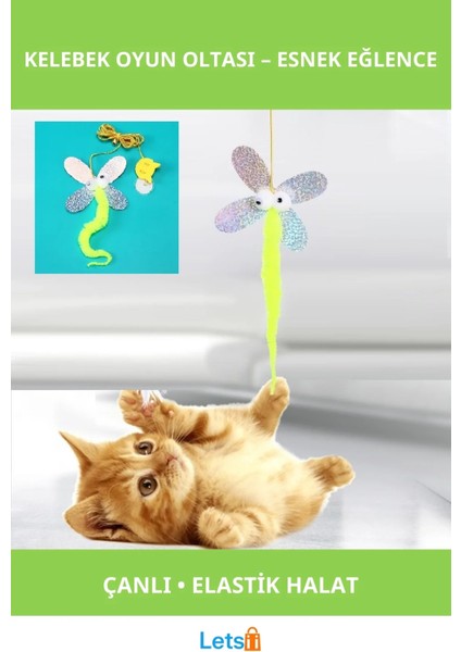 Kelebek Model Elastik Kendinden Yapışkanlı Kedi Oyun Oltası