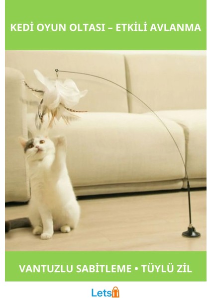 Vantuzlu Tüylü Zilli Kedi Oyun Oltası