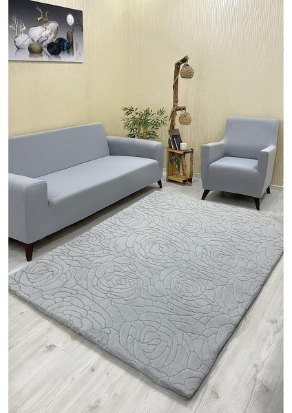 Gül Model Welsoft Halı Örtüsü Açık Gri Renk - 160 x 230