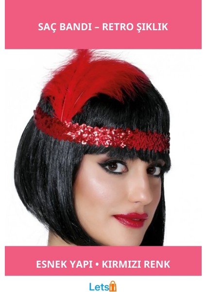 Kırmızı Renk Vintage Çarliston Saç Bandı