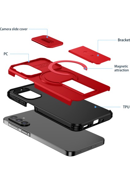 Samsung Galaxy A26/A17 5g/4g Için Manyetik Kılıf, Kayar Kamera Korumalı Çift Katmanlı Darbeye Dayanıklı Telefon Kılıfı, Ayarlanabilir Stand, Kırmızı (Yurt Dışından) fiyatları