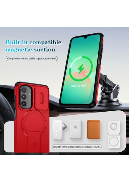Samsung Galaxy A26/A17 5g/4g Için Manyetik Kılıf, Kayar Kamera Korumalı Çift Katmanlı Darbeye Dayanıklı Telefon Kılıfı, Ayarlanabilir Stand, Kırmızı (Yurt Dışından) modelleri