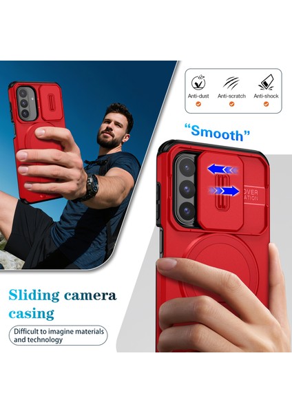 Samsung Galaxy A26/A17 5g/4g Için Manyetik Kılıf, Kayar Kamera Korumalı Çift Katmanlı Darbeye Dayanıklı Telefon Kılıfı, Ayarlanabilir Stand, Kırmızı (Yurt Dışından) fırsatları